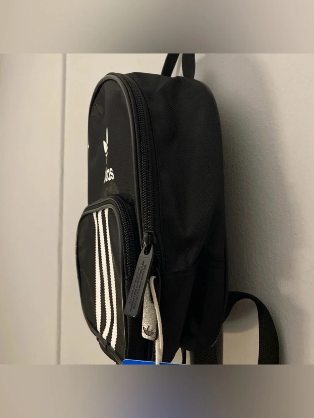 NWT Black ADIDAS Three Stripes White Logo Mini Backpack Hiking Leisure Bag Purse - Picture 2 of 6